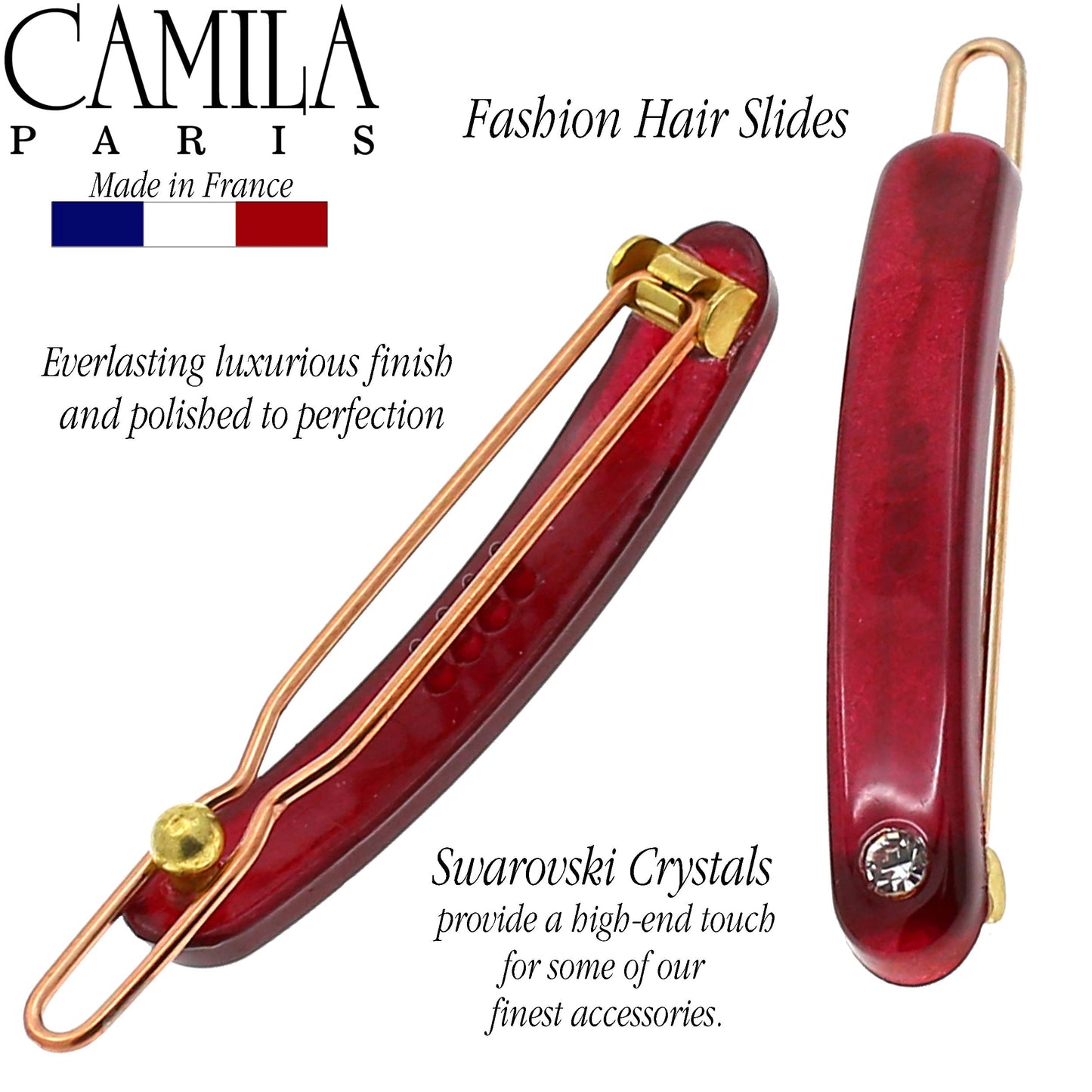 Camila Paris CP3255 French Hair Barrettes Clips for Women Small Girls Side Slide-in Barrette Clip, Hair Accessories for Women. Strong Hold No Slip Grip Fashion Durable Styling, Made in France