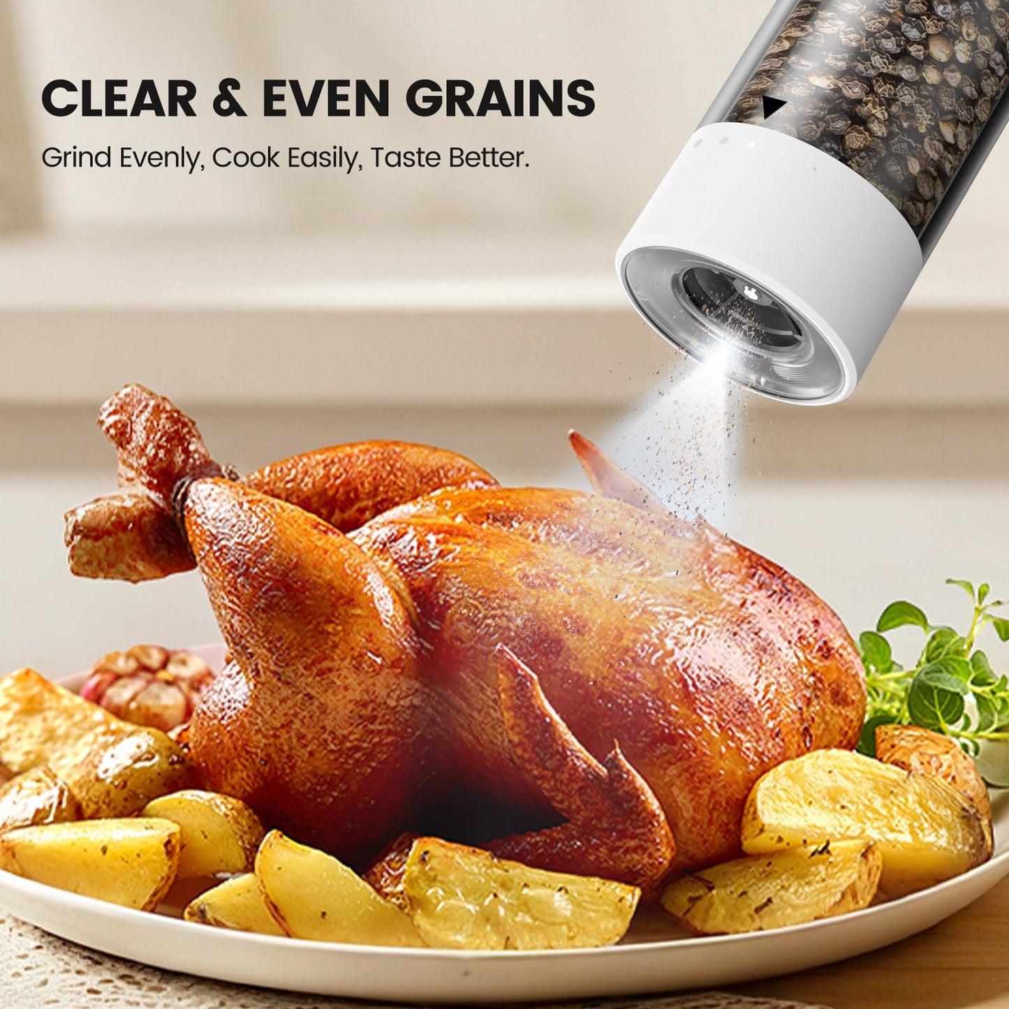 Electric Salt and Pepper Grinder Set - Rechargeable Automatic Salt and Pepper Shakers, Kitchen Appliances with External Adjustable Coarseness, Larger Hopper for Cooking, Home Gifts(2 Pack,Black/Black)