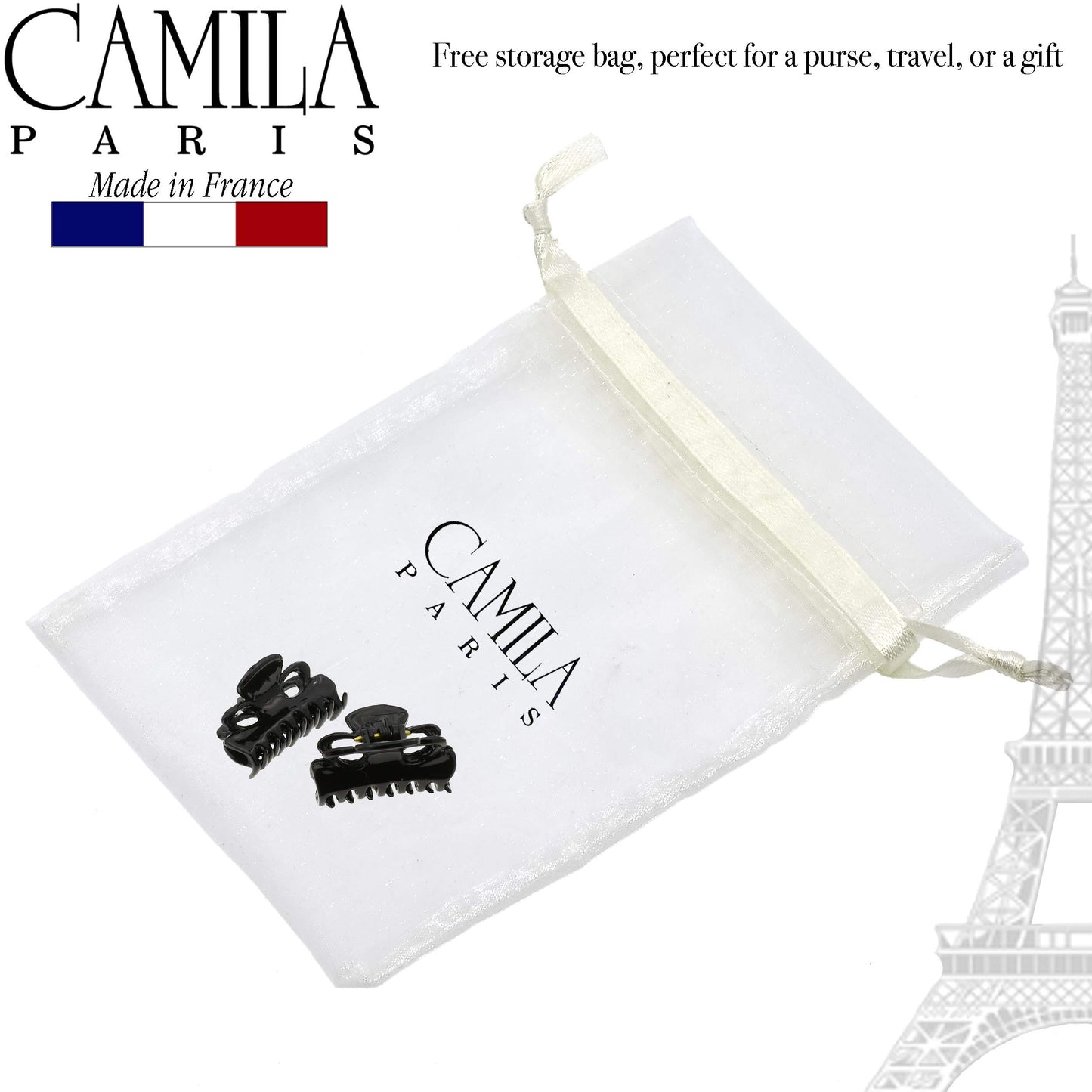 Camila Paris CP2671/2 French Hair Clip for Women, Set of 2 Small 1 inch Girls Hair Claw Clip Jaw Fashion Durable Styling Hair Accessories for Women, Ladies Strong Hold Grip Clamp, Made in France