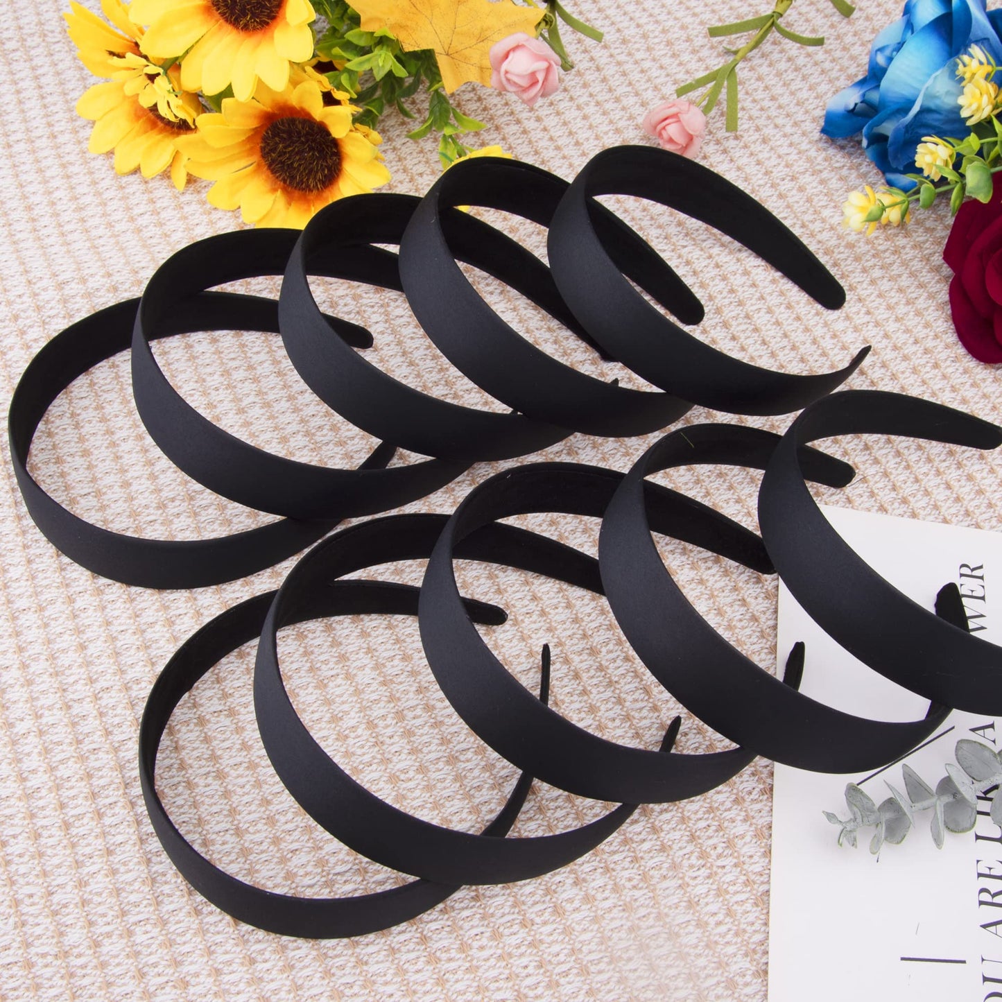 SIQUK 18 Pieces Satin Headbands Black Hard Headband 1 Inch Wide Non-slip Hair Headband DIY Black Headbands for Women