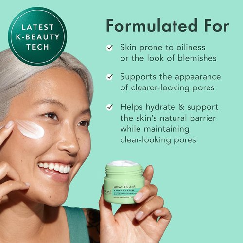 Rael Miracle Clear Barrier Cream - Lightweight Face Moisturizer with Succinic Acid & Vitamin B5, Hydrating Korean Skin Care (1.8 oz)