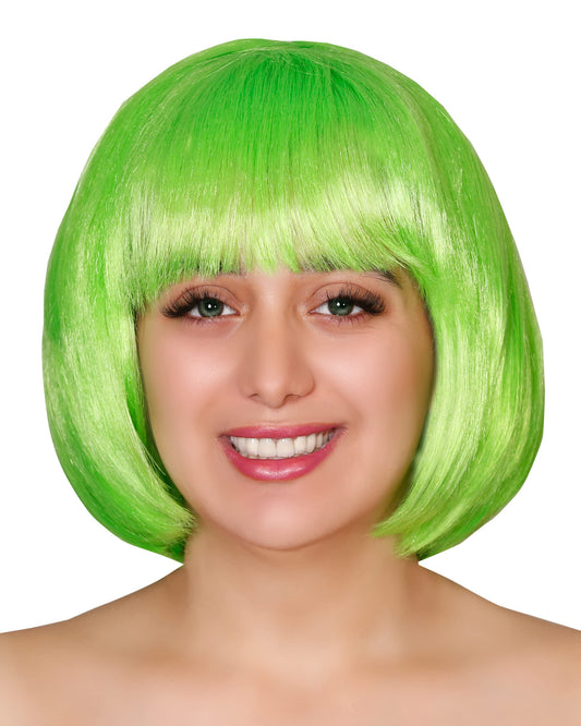 Matissa Short Straight 10" Bob Wig with Bangs Synthetic Fancy Dress Costume Halloween Party (Green)