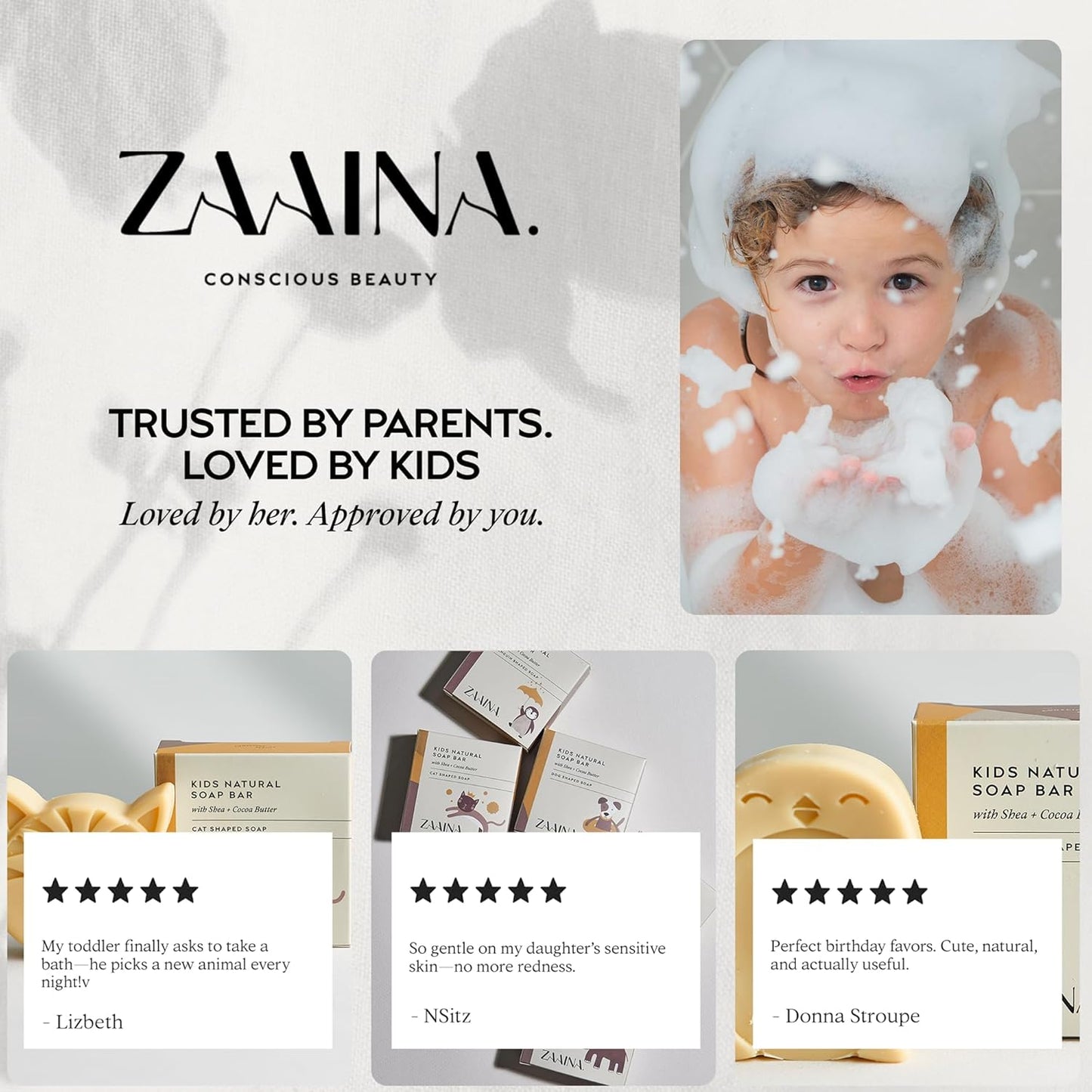 ZAAINA Kids Soap Bar Set of 6 - Unique Natural Animal Shaped Soaps for Gentle Bathing | Handmade in USA