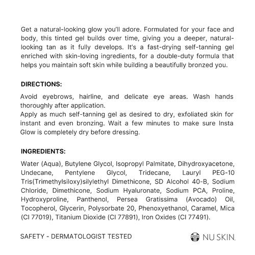 Nu Skin Sunright Insta Glow Self Tanner Gel - Natural Summer Tan for Face & Body | 4.2 oz | Enriched with Vitamin E & Avocado Oil