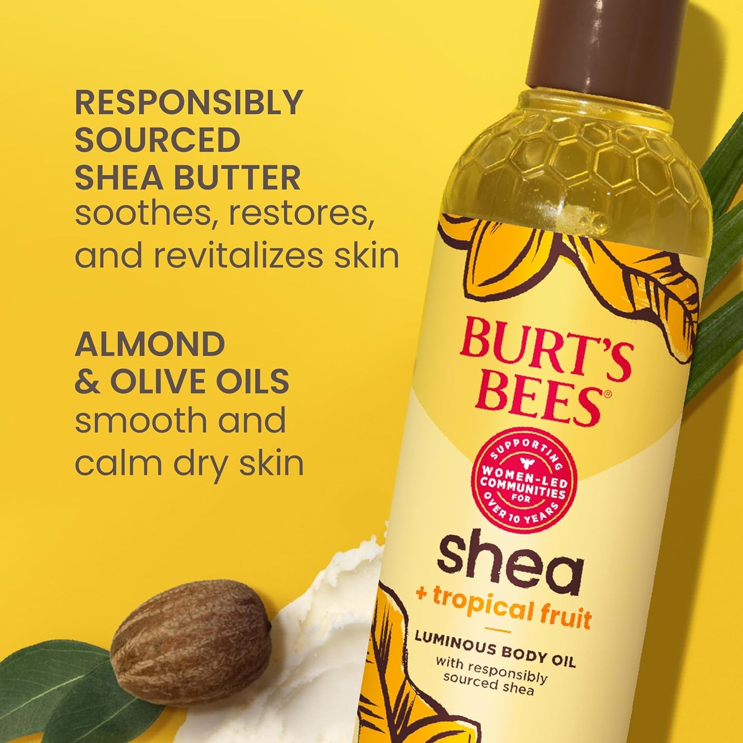 Burt's Bees Luminous Body Oil - Shea & Tropical Fruit Formula for Glowing Skin | 8 oz, Non-Greasy & Antioxidant-Rich