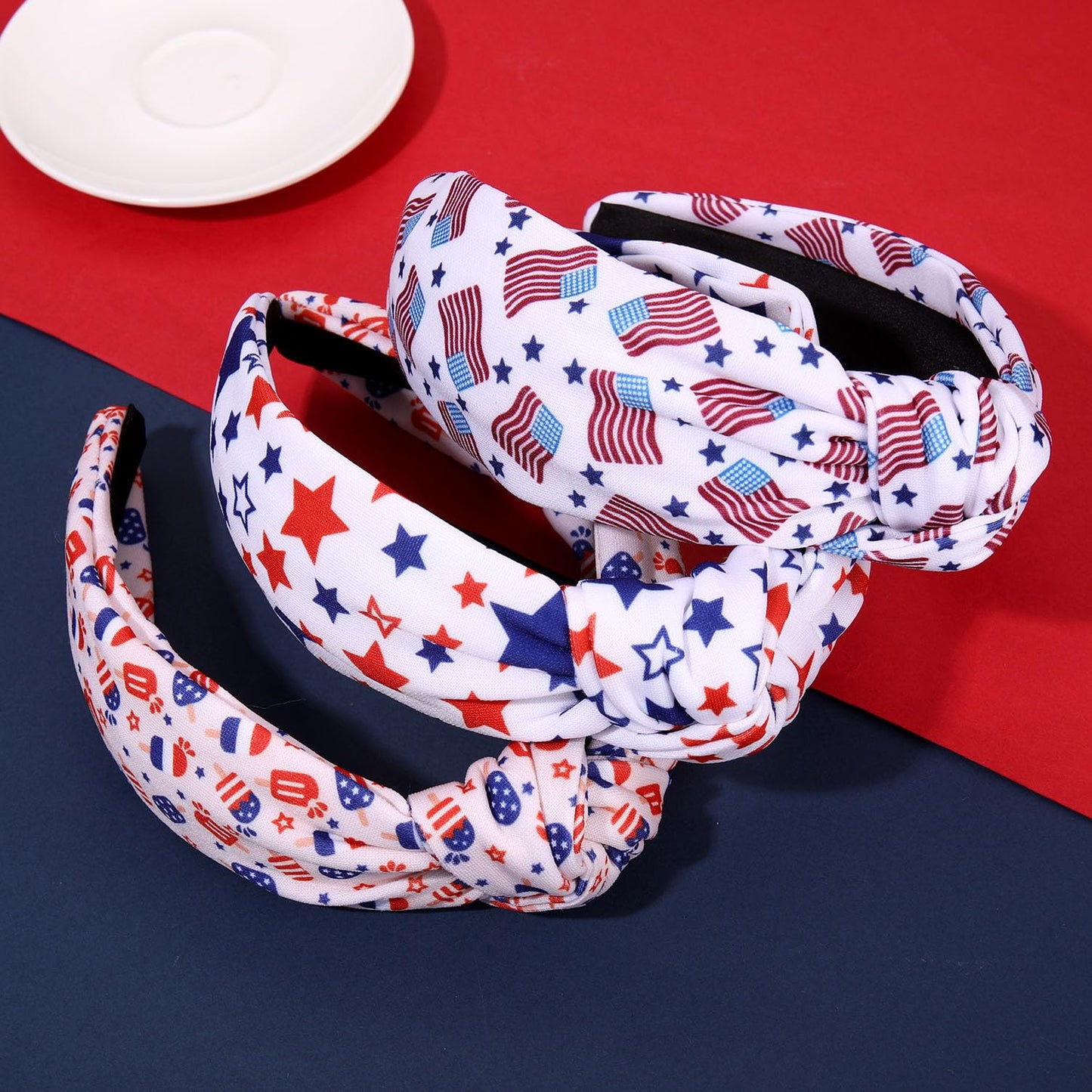 JERTOCLE 4th of July Knotted Headband for Women Patriotic Stars Flag USA Stripe Headbands American Flag Red White Blue Hairband Independence Day Hair Accessories Gifts