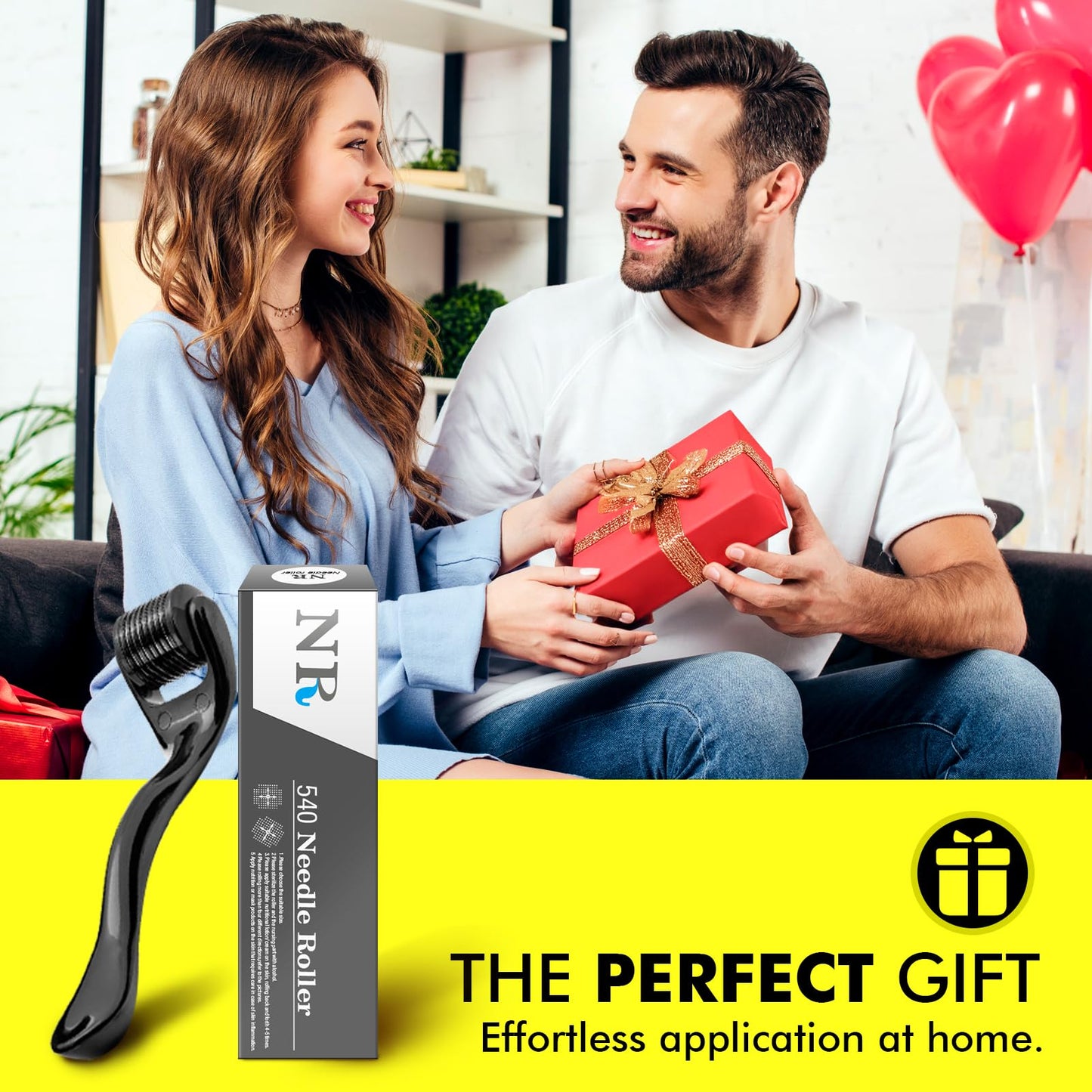 Titanium Derma Roller with 540 Needles for Face, Beard & Hair – Gentle Massage Roller for Daily Skincare Routine – Suitable for Men & Women 0.3 Glossy Black