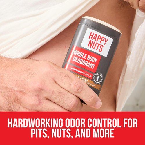 Happy Nuts Whole Body Deodorant for Men - All-Day Odor Control for Pits, Groin & More - Big Wood Scent