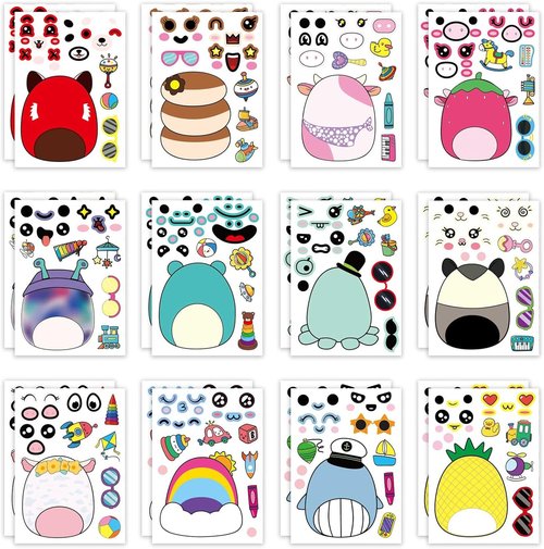 24 Sheets Cute Anime Make a Face Stickers,Birthday Supplies,Birthday Party Favor Supplies Craft