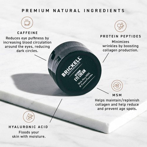 Brickell Men's Restoring Under Eye Cream - Natural Anti-Aging Balm for Puffiness & Dark Circles | 0.5 Oz, Unscented