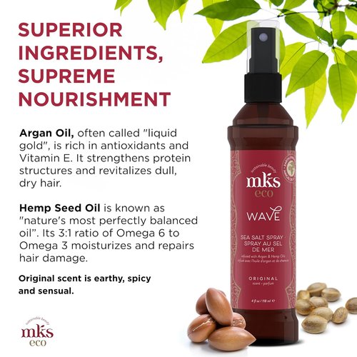 MKS Eco Wave Sea Salt Spray - Texturizing Formula for Beachy Waves - 4 fl oz | Vegan & Cruelty-Free