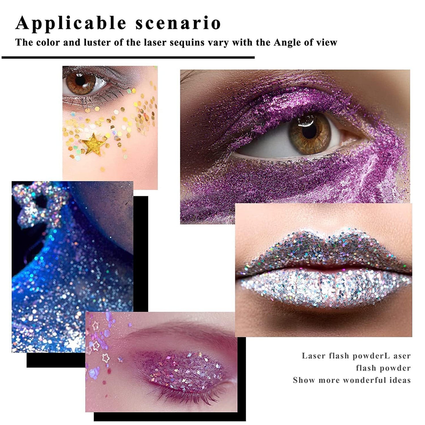 White Body Glitter,Face Glitter,Singer Concerts Music Festival Rave Accessories for Body Glitter Makeup for Women.