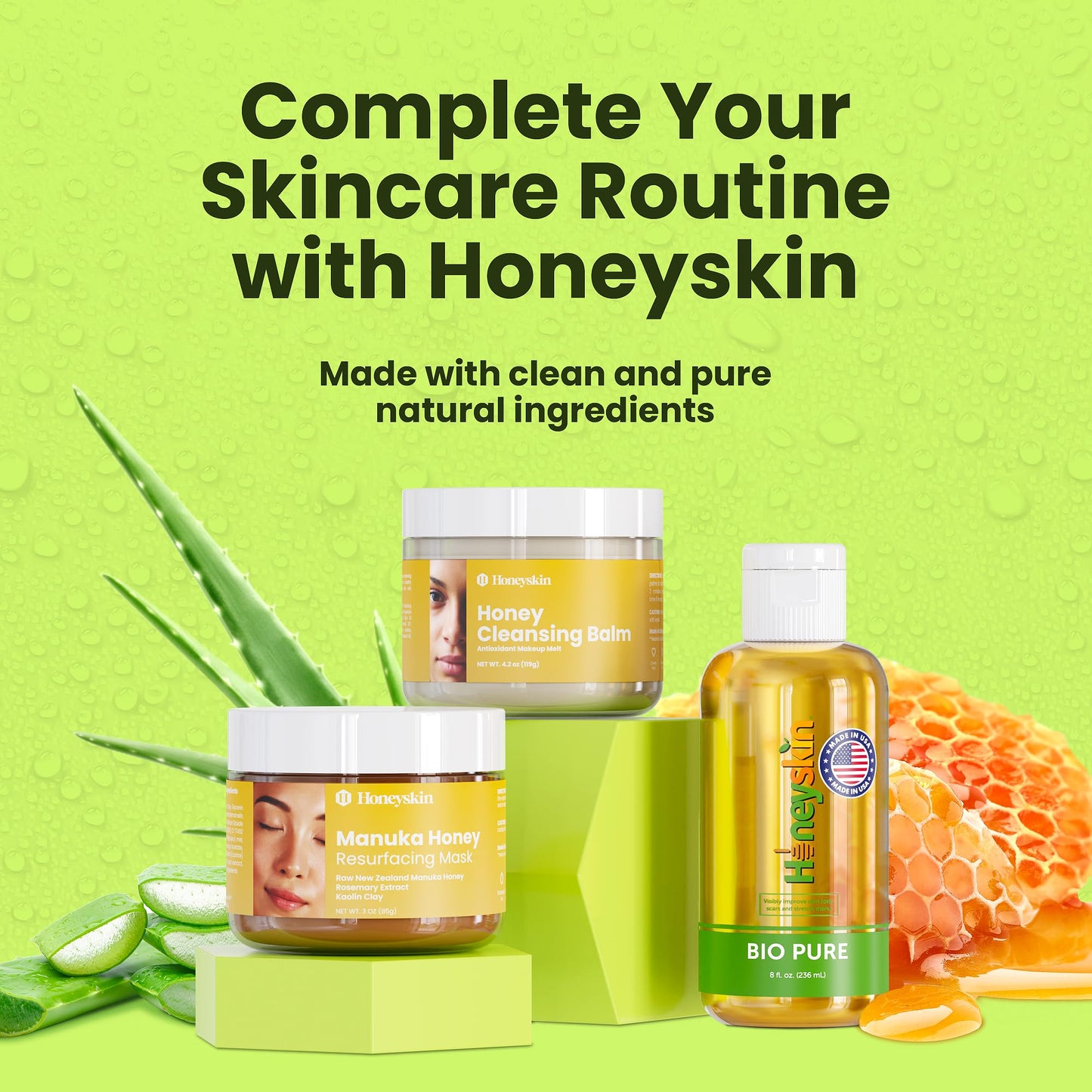 Honeyskin Organic Aloe Vera Gel for Face with Orchid & Apple Stem Cells - Soothing & Hydrating Aloe Gel for Sunburn Relief & After Sun Care - 100% Aloe Vera Gel for Hair, Face & Body (16 Fl Oz)