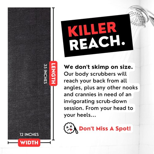 Extra Rough Exfoliating Washcloth | Extreme Body & Back Scrubber - Hygienic 2-Pack in Black & Grey