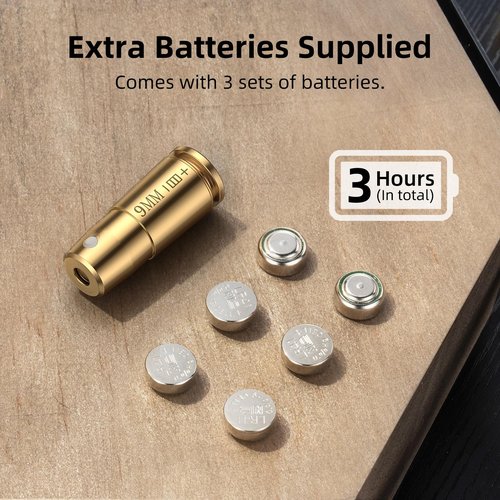 EZshoot 9mm Laser Bore Sighter Red Laser Bore Sight with 3 Sets of Batteries