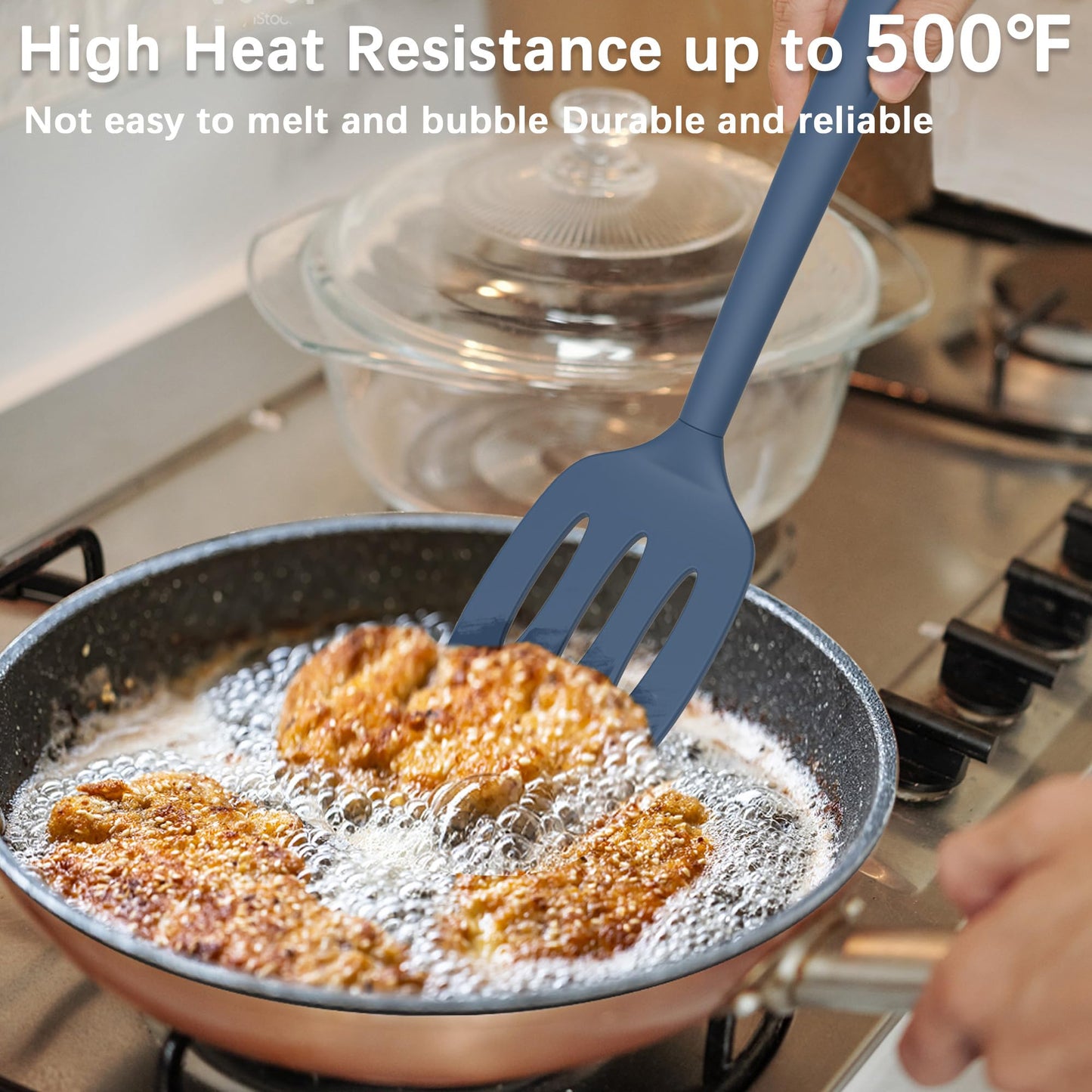 Coukre 2 Pack Silicone Spatula Set, High Heat Resistant, BPA Free Kitchen Spatula, Solid & Slotted Turner for Non-Stick Pans, Sautéing, and Flipping (2, AquaGreen)