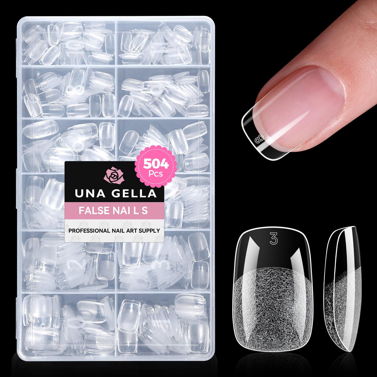 UNA GELLA Nail Tips 504pcs Full Cover Half Matte Fake Nails