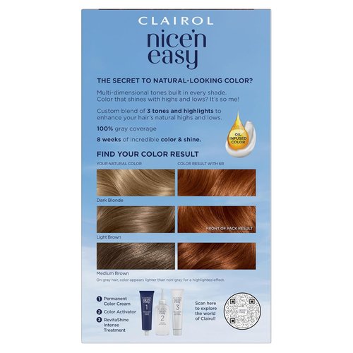 Clairol Nice'n Easy Permanent Hair Dye - 6R Light Auburn Color, Pack of 3 | Long-Lasting Results