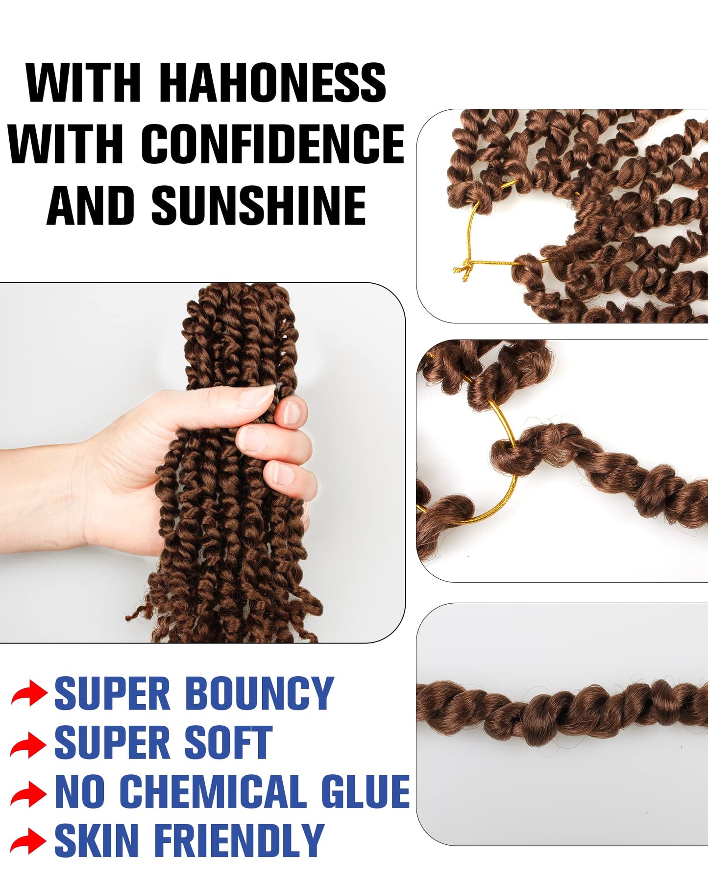 10 Inches 8 Packs Pre Looped Pretwisted Passion Twist Crochet Hair for Black Women and Kids-Natural Brown,Soft Hair Extensions Braided by Synthetic Spring Kinky Twist Bohemian Curls(10"-8 Packs,30#)