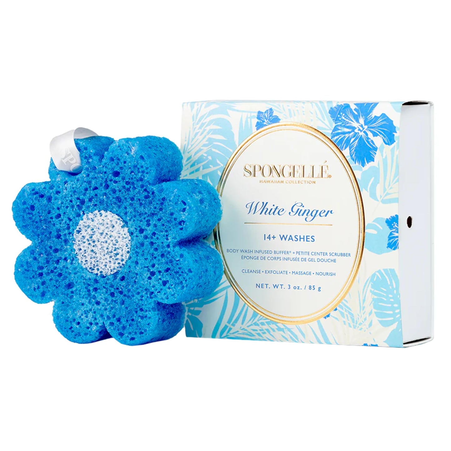 Spongellé White Ginger Hawaiian Buffer | Body Wash Infused Sponge with Awapuhi & Kukui Nut Oil | Exfoliates & Hydrates | 14+ Uses