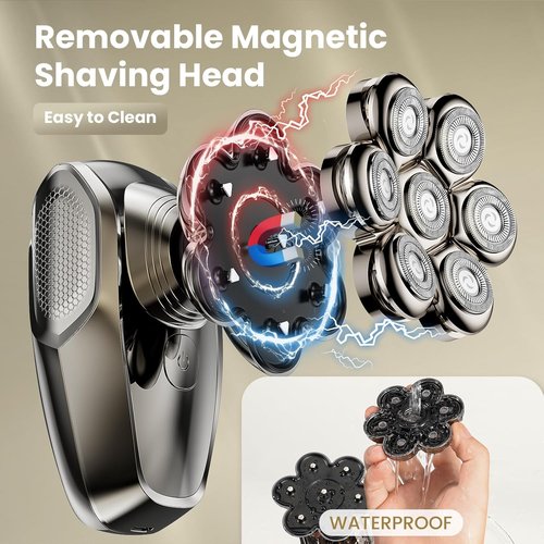 AuralMax 7D Head Shaver for Bald Men - Detachable LED Display, IPX7 Waterproof, Type-C Charge