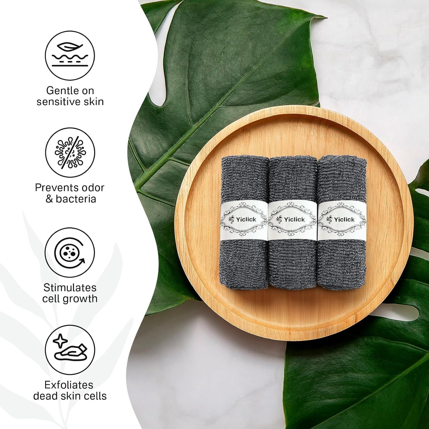 Yiclick Exfoliating Washcloth Towels - 3 Pack Body Scrubber & Back Scrubber for Shower Use | Japanese & Korean Design