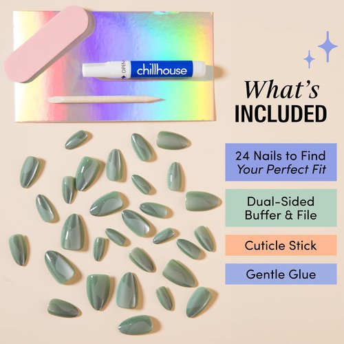 Chillhouse - Chill Tips, Press on Nails Kit - Sea Siren (Almond) - 30 Nail Shapes & Sizes - Up to 2 Weeks of Wear - Customizable Fit - Reusable - Latina Founded & Women Owned - Beauty & Self Care