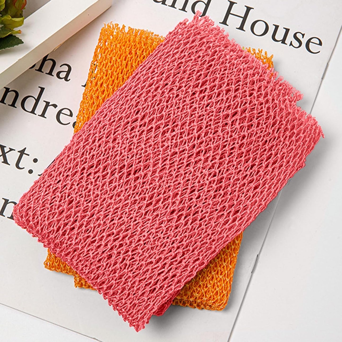 Skiennix African Net Sponge - Long Nylon Exfoliating Bath Washcloth for Deep Clean | 63-Inch Stretch (Pink, Orange)