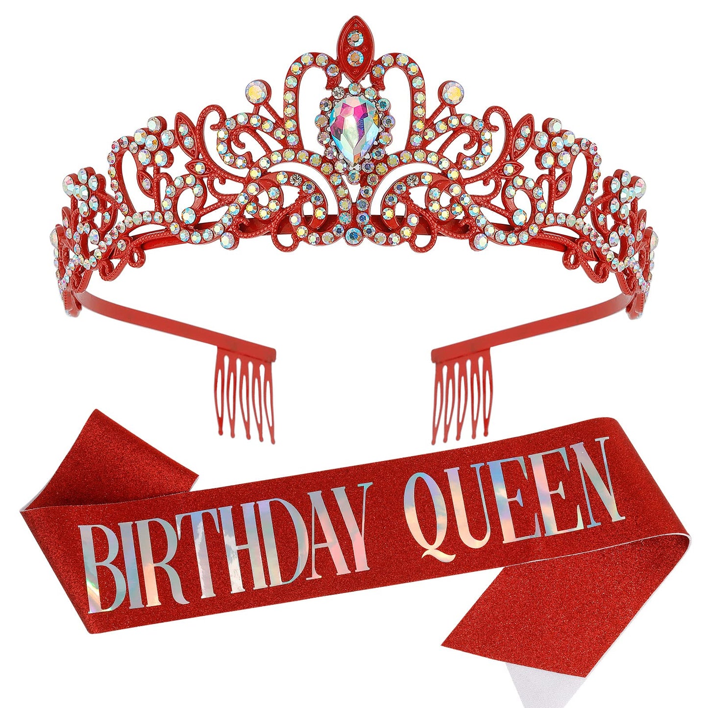 "Birthday Queen" Sash and Crystal Tiara Set Tiara and Crowns for Women COCIDE Birthday Gift for Girl Kit Decorations Set Rhinestone Hair Accessories Glitter Stain Silk Sash for Party