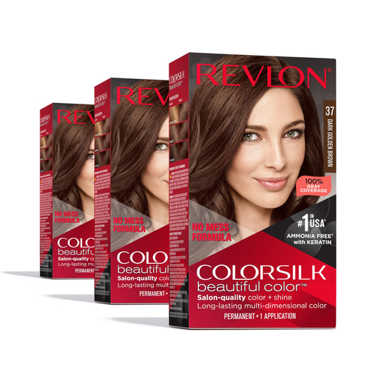 Revlon Permanent Hair Color, Permanent Brown Hair Dye, Colorsilk with 100% Gray Coverage, Ammonia-Free, Keratin and Amino Acids, Brown Shades (Pack of 3)