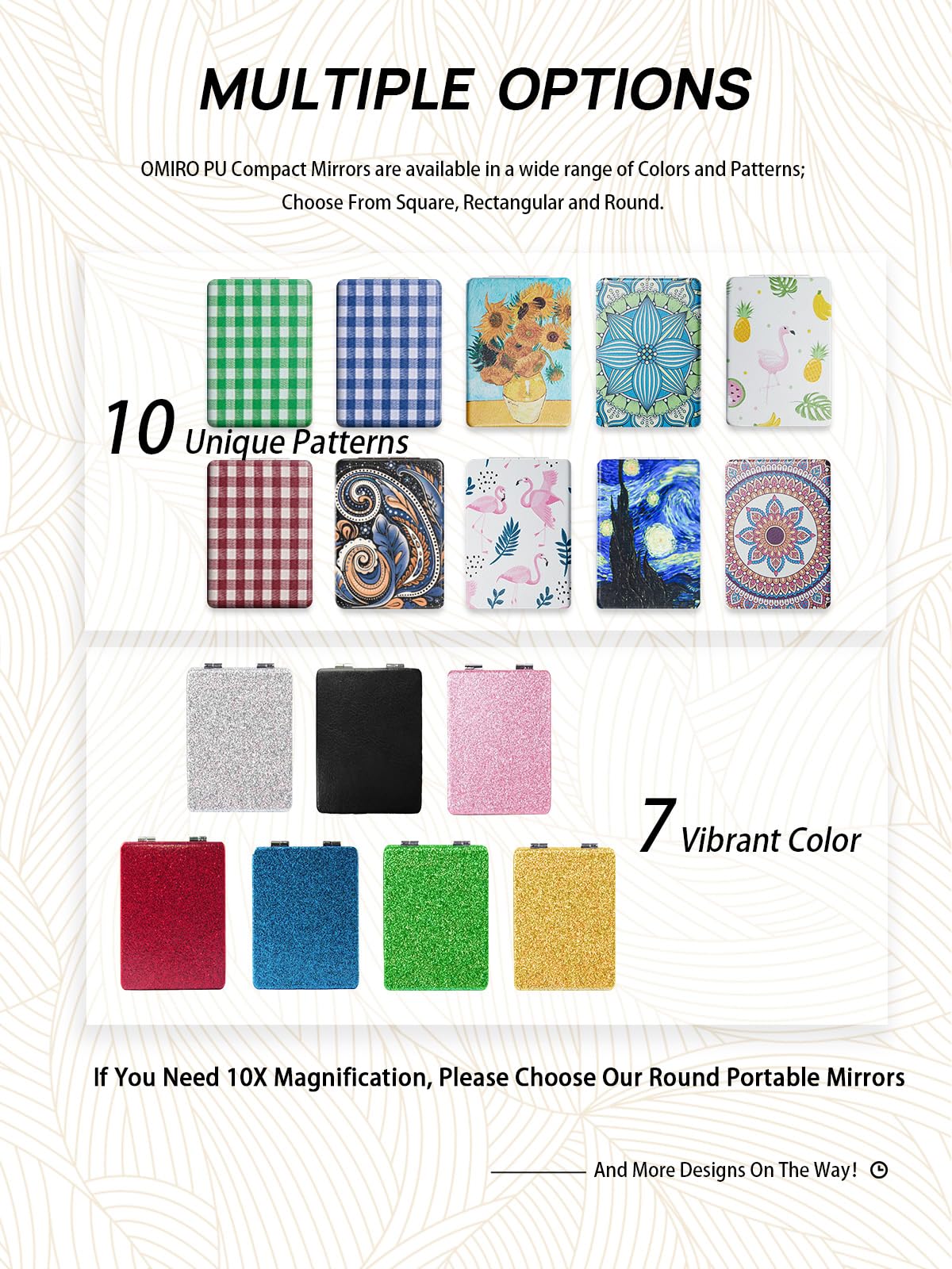 OMIRO Compact Mirror, Unique Plaid Pattern PU Leather 1X/3X Magnification, Ultra Portable for Purses, 2.76" W x 2.76" L, Blue Plaid