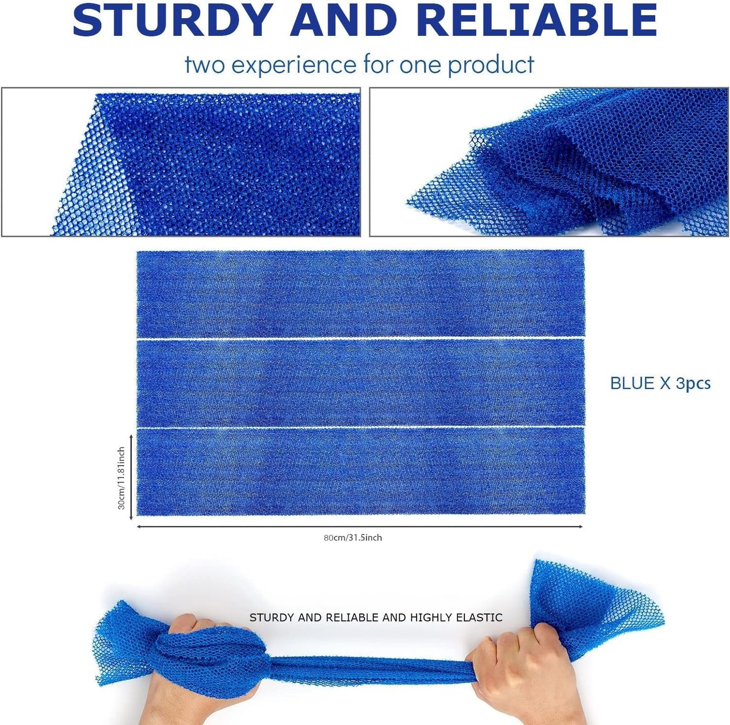 UJFQBH African Bath Sponge Set - Exfoliating Net Body Scrubber for Smooth Skin | 3 Pieces in Blue