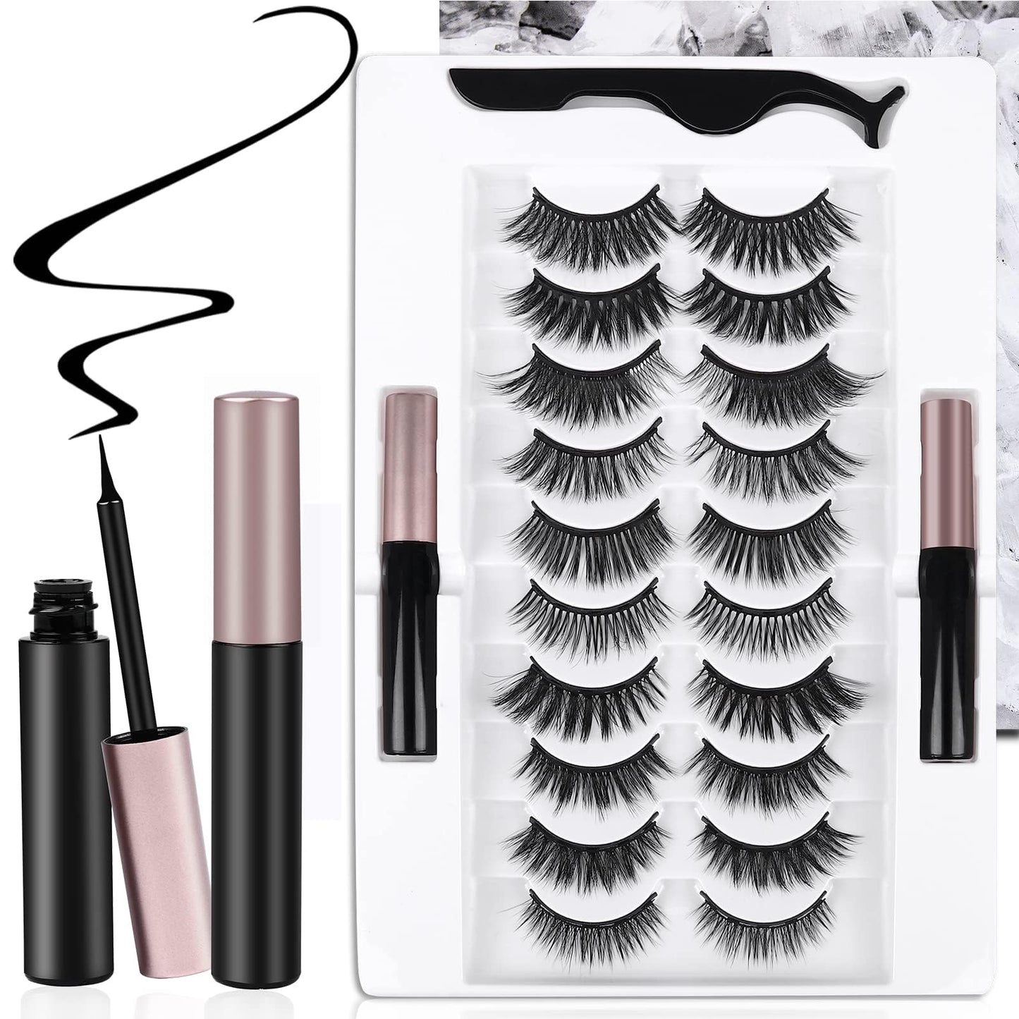 AROIC 10 Kinds of 3D 5D Magnetic Eyelash Kit with Different Density, Magnetic Eyelashes with 2 Magnetic Eyelash Glue and 1 Tweezer, False Eyelashes for Women and Girls Natural Look No Glue Needed