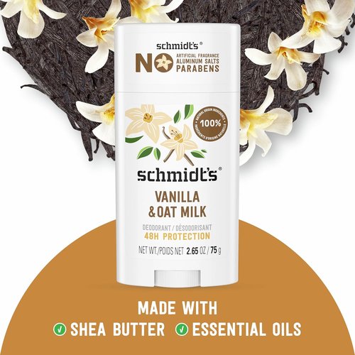 Schmidt's Vegan Deodorant - Aluminum-Free Vanilla & Oat Milk | 24-Hour Odor Protection, 2.65 oz