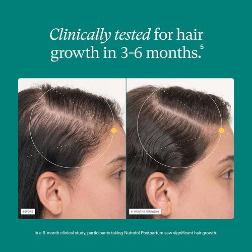 Nutrafol Postpartum Hair Growth Supplements - Clinically Tested for Thicker Hair & Less Shedding | 1 Month Supply