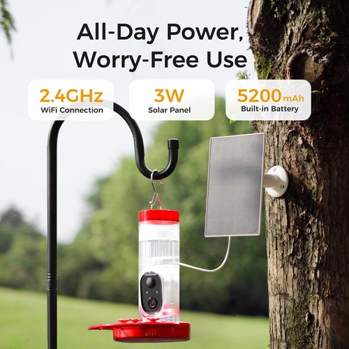 TT Nature Hummingbird Feeder with Camera Solar Powered, AI Identify Cloud Storage Instant Notification, CCPA Data Protection, Outdoor Hanging, Christmas Limited Edition