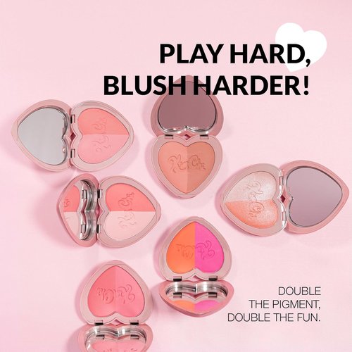 KimChiChic Beauty Blush Duo - Heart-Shaped Compact with Mirror, Buildable Silky Matte & Shimmer Finish, Pinky
