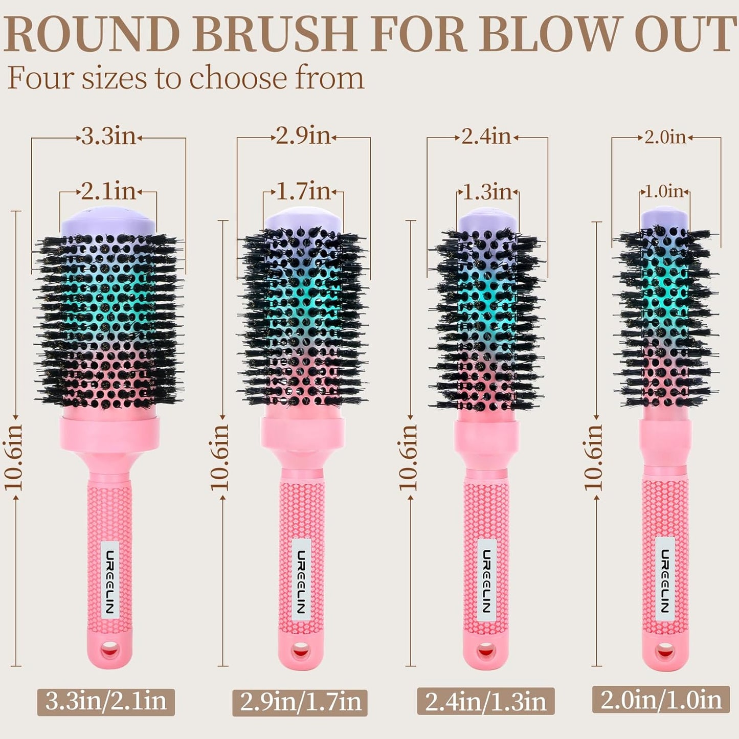 UREELIN Round Brush - 1.3 Inch Nano Thermal Ceramic & Ionic Hair Brush with Boar Bristles for Volumizing & Smooth Styling