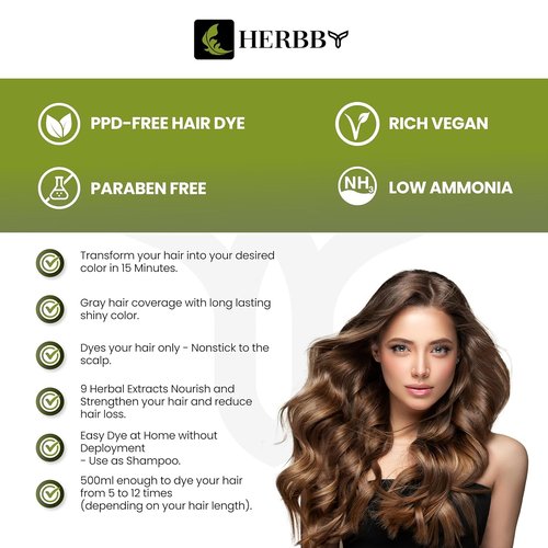HERBBY Gray Hair Coverage Shampoo & Conditioner - Transform Color with 9 Herbal Extracts | 500 ml Chestnut Brown