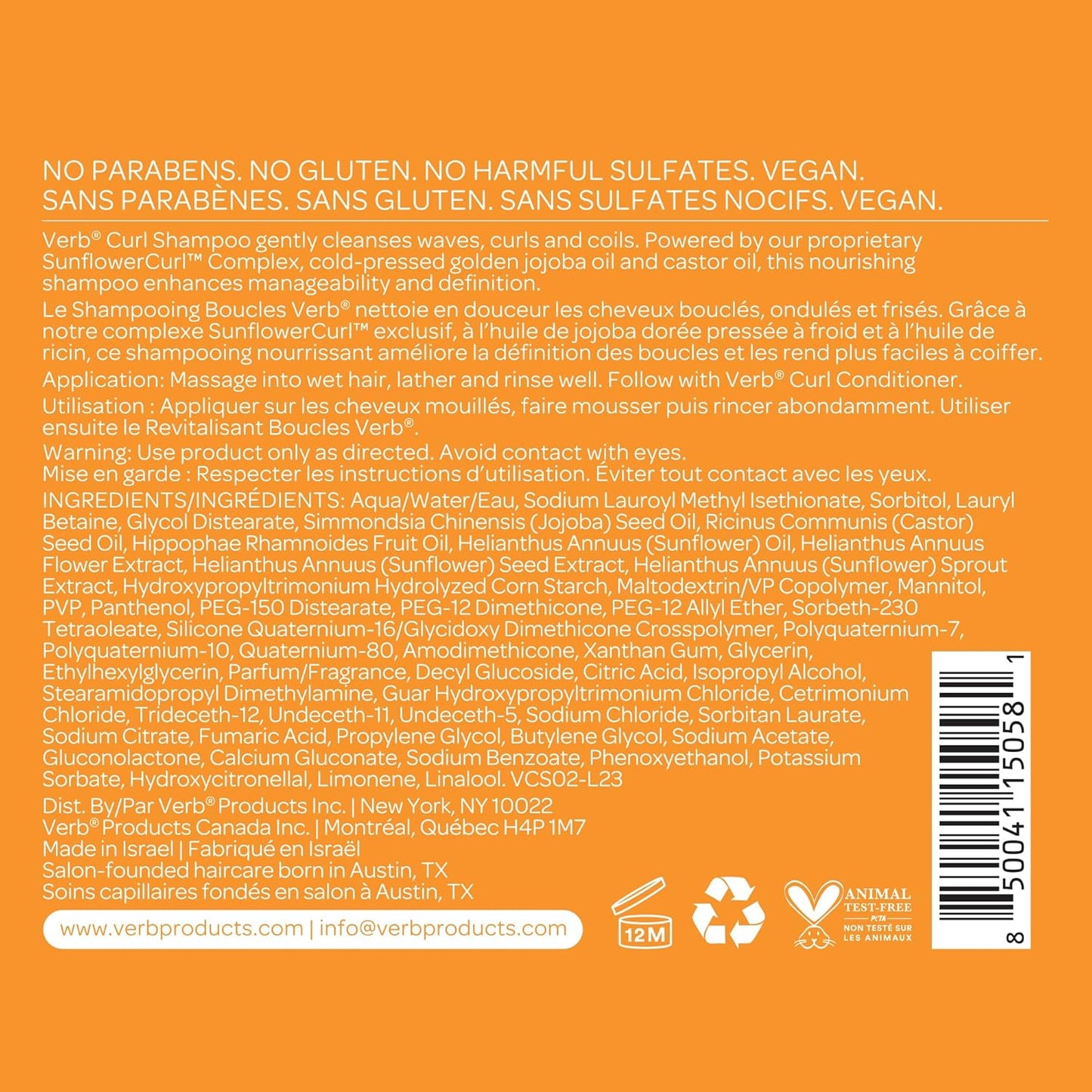 VERB Curl Shampoo - Nourishing Curl Cleanser for All Curl Types - Vegan & Sulfate-Free Formula