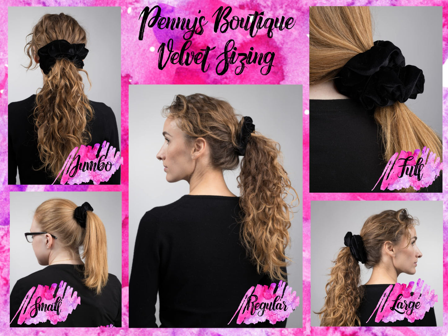 Black Velvet Hair Scrunchy-Twiggy - Made in USA