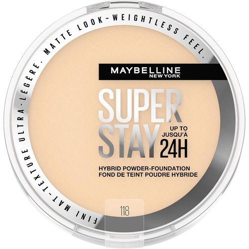 Maybelline Super Stay Powder Foundation - 24HR Medium-to-Full Coverage Makeup, Matte Finish, Shade 118
