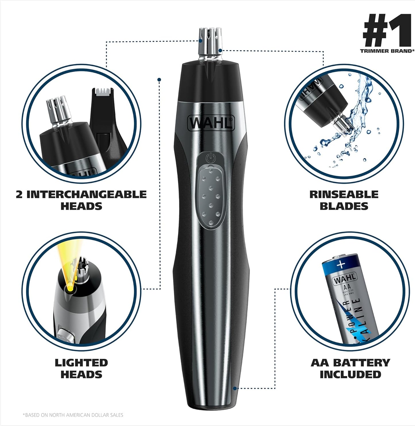 Wahl Lighted Nose Hair Trimmer - Painless Trimming for Men & Women | Built-In Light & Battery Included