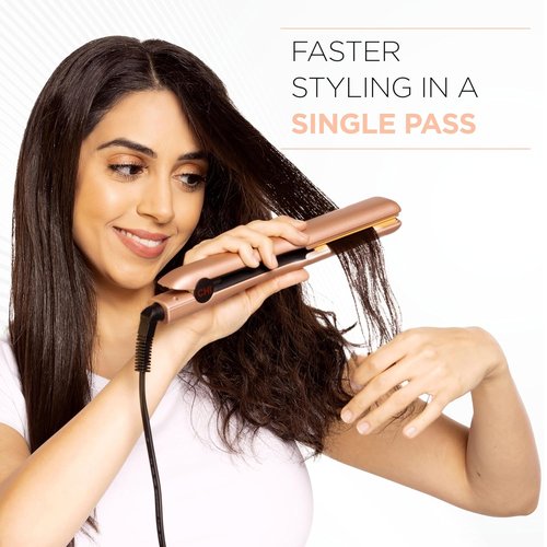 CHI Original Flat Iron Hair Straightener - Ceramic Floating Plates for Smooth Styling - 1.25" Prosecco Please