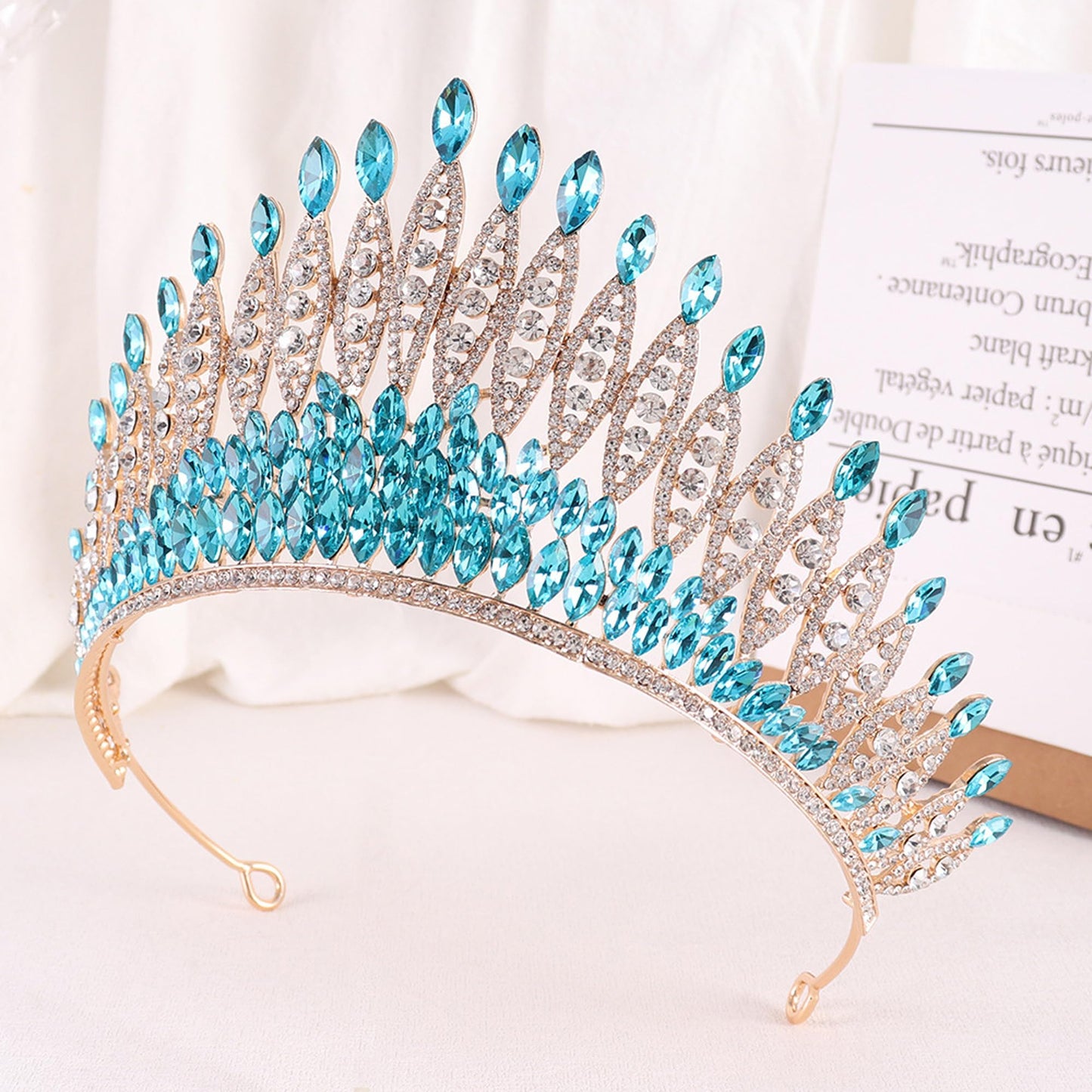 FASNAHOK Luxury Tall Crowns for Women Birthday Party Tiaras Prom Queen Wedding Bridal Large Headpiece with Rhinestone Crystal (Light Blue)