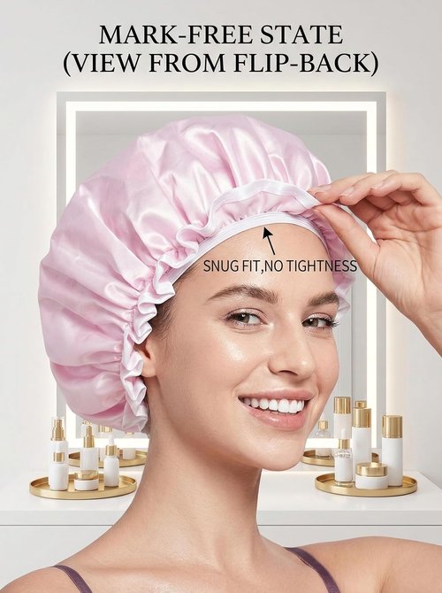 Aquior Waterproof Shower Caps for Women - Reusable Hair Cap with Soft Elastic | Large Pink Design for Long Hair