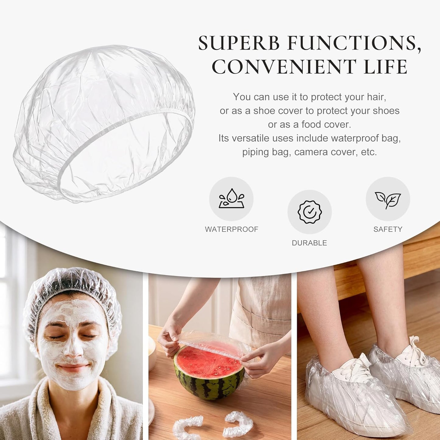 Skiennix 120 PCS Disposable Shower Caps - Large Waterproof Stretchable Hair Bonnets for Spa, Travel & Home Use (18.1")