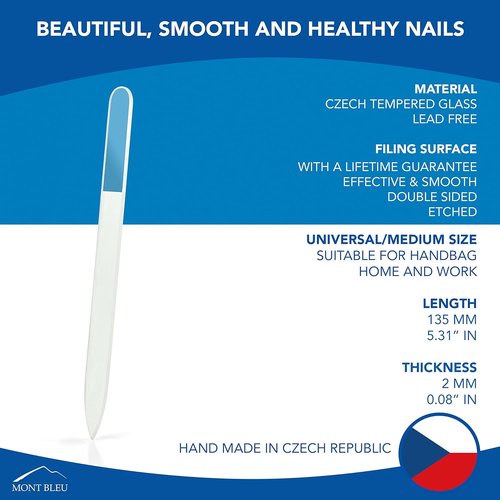 Mont Bleu Premium Glass Nail File - Handmade Czech Tempered Glass - Ideal for Natural Nails