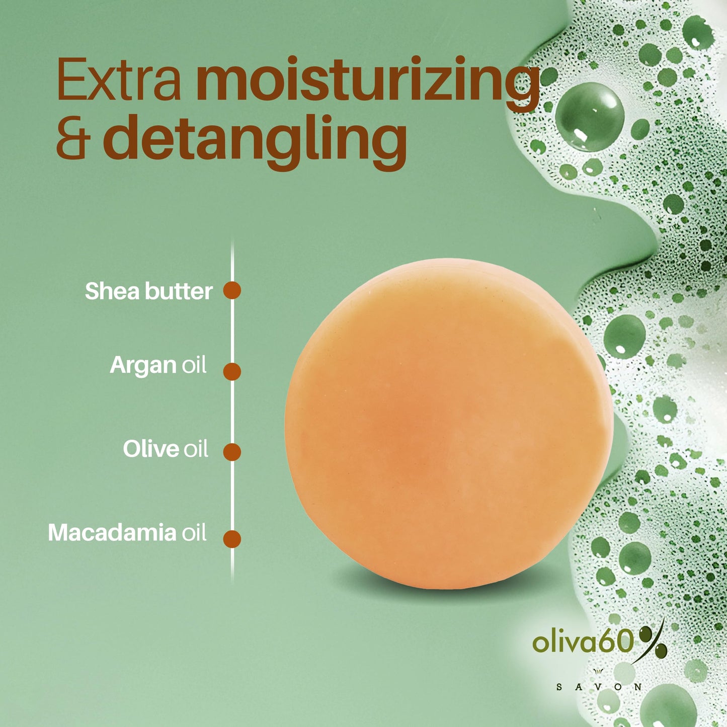 Conditioner Bar for Curly Hair | Tangerine Papaya | Extra Moisturizing | Hair Care - Frizz Control | Olive, Argan, Macadamia Oil, Shea Butter, Aloe Vera | Sulfate & Paraben Free | 1.94 oz | OLIVA 60