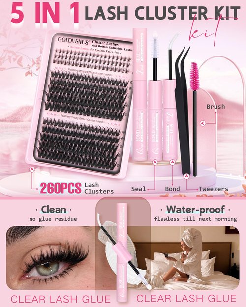 Goddvenus Wispy Eye Lash Clusters Kit Natural Cluster Eyelash Extensions Kit False Eyelash Clusters Fluffy DIY Individual Lash Extensions Kit C Curl